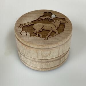 Mini Native American Horse Trinket Box Wood Rhinestone
